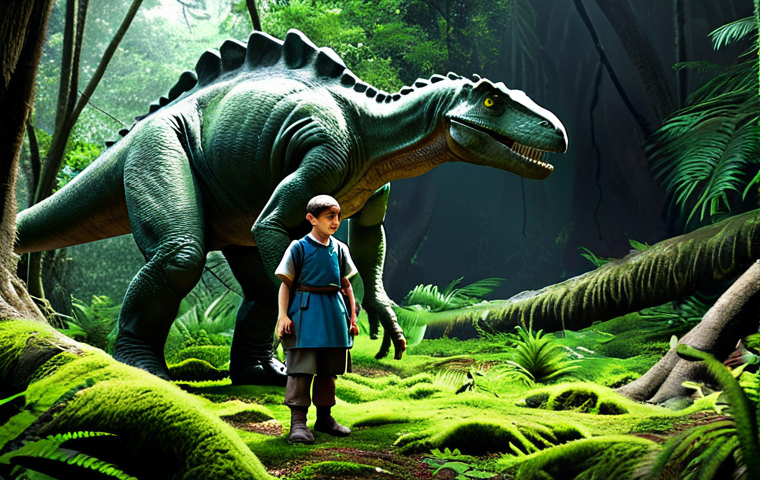 A determined young dinosaur-human hybrid character, fully clothed in a practical, modest training uniform. They stand firmly in a lush, prehistoric jungle clearing, with ancient, moss-covered trees and subtle, natural light filtering through the canopy. Their gaze is fixed on an unseen challenge, hands slightly clenched, embodying nascent strength and determination, with a subtle, safe glow around them indicating developing abilities. Perfect anatomy, correct proportions, natural pose, well-formed hands, proper finger count, natural body proportions, professional photography, cinematic lighting, high detail, vibrant colors, appropriate content, safe for work, family-friendly, modest clothing.